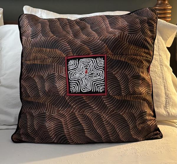 Decorative Pillow<br/>
Dimensions: 10 x 10<br/>
Media: Embroidery on Linen<br/>
Date Created: 2025