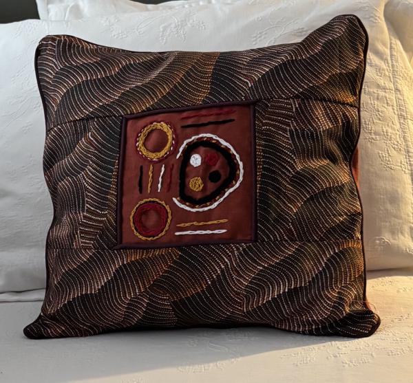 Decorative Pillow<br/>
Dimensions: 10 x 10<br/>
Media: Embroidery on Linen<br/>
Date Created: 2025