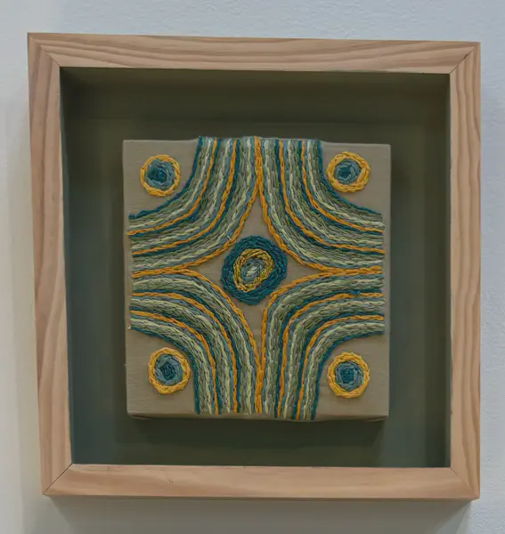 Inner circle<br/>
Dimensions: 14 X 16<br/>
Media: Embroidery on Linen<br/>
Price: $350<br/>
Date Created: 2025