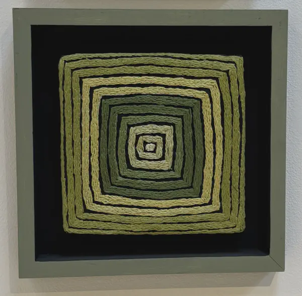 Green Boxes<br/>
Dimensions: 14 X 16<br/>
Media: Embroidery on Linen<br/>
Price: $350<br/>
Date Created: 2025