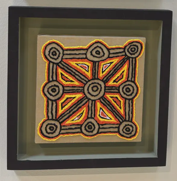 Connections<br/>
Dimensions: 14 X 16<br/>
Media: Embroidery on Linen<br/>
Price: $350<br/>
Date Created: 2025