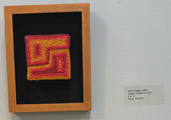 Mirror Image<br/>
Dimensions: 14 X 16<br/>
Media: Cotton Thread on Linen<br/>
Price: $275<br/>
Date Created: 2025