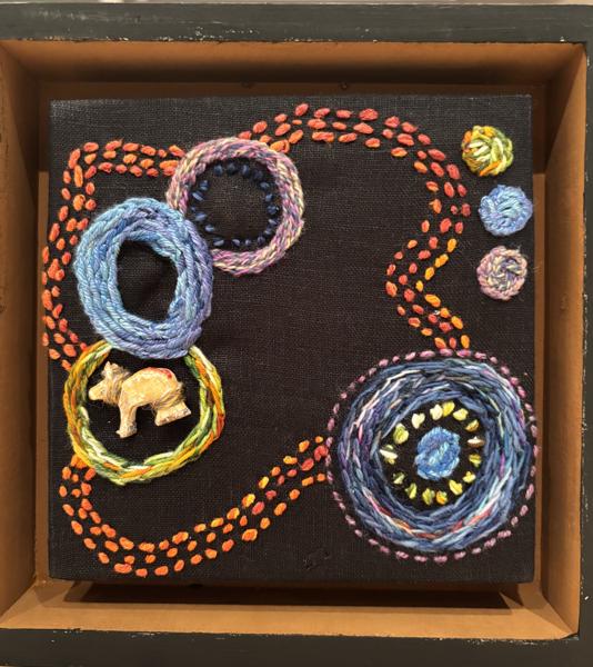 Spiral Pendant<br/>
Dimensions: 10 x 10<br/>
Media: Embroidery on Linen<br/>
Date Created: 2025