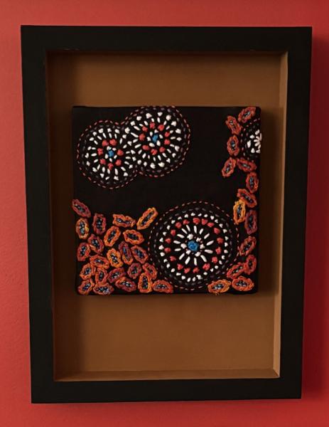 Circle in Seeds<br/>
Dimensions: 10 x 12<br/>
Media: Embroidery on Linen<br/>
Date Created: 2025