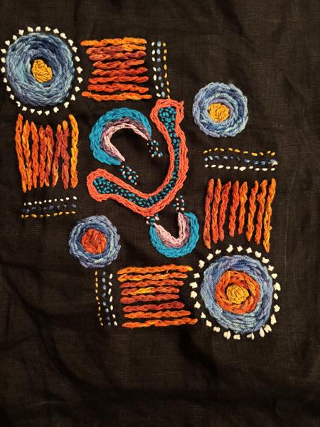 Quilt Square<br/>
Dimensions: 10 x 10<br/>
Media: Embroidery on Linen<br/>
Date Created: 2025