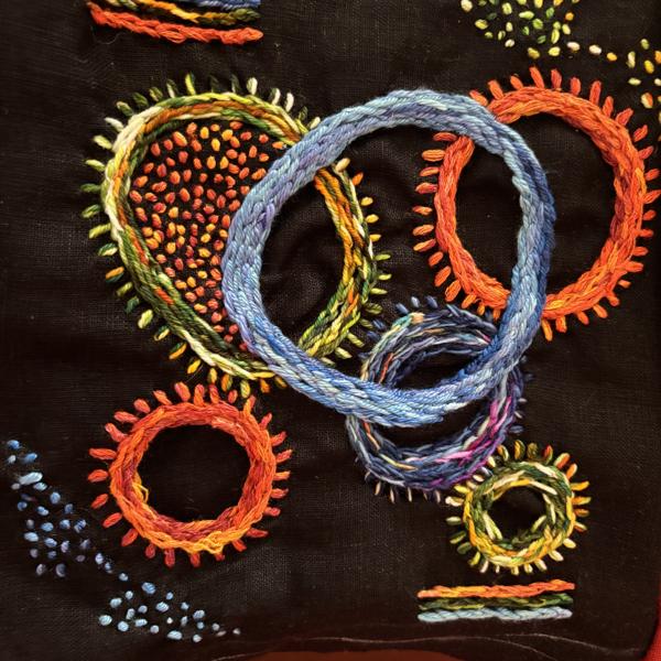 Quilt Square<br/>
Dimensions: 10 x 10<br/>
Media: Embroidery on Linen<br/>
Date Created: 2025