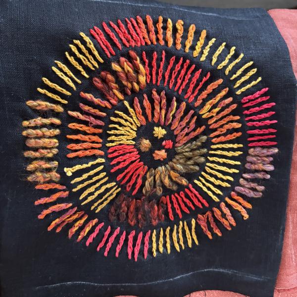 Quilt Square<br/>
Dimensions: 10 x 10<br/>
Media: Embroidery on Linen<br/>
Date Created: 2025